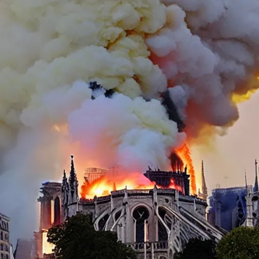 Prompt: “amogus from the game among us watching Notre dame burning down”