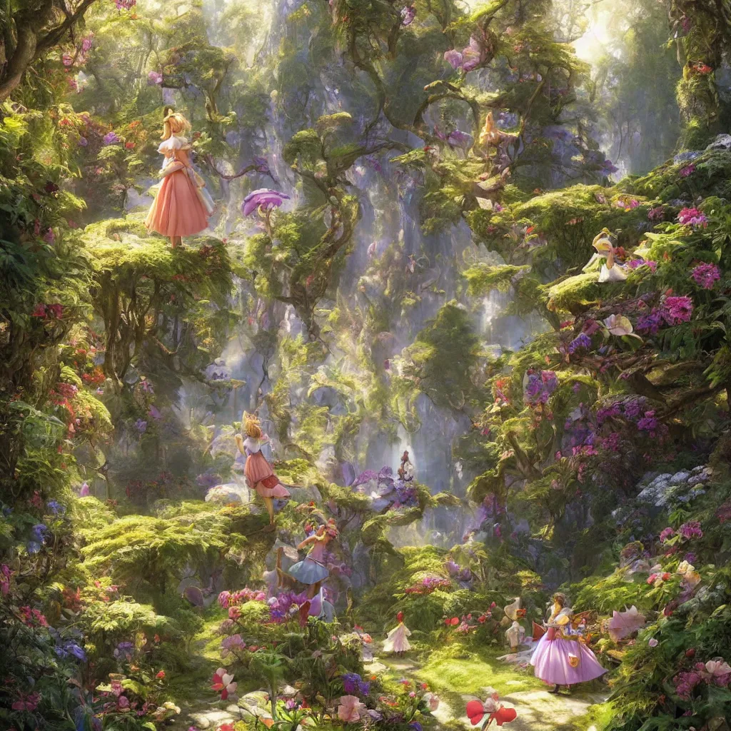 Prompt: matte painting of alice in the wonderland by vladimir volegov and alexander averin and peder mørk mønsted and adrian smith and raphael lacoste