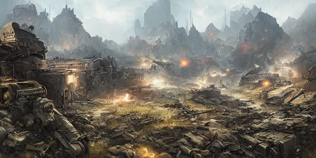 Prompt: WW2 battlefield in New york, matte painting, style of peter mohrbacher
