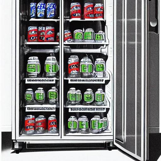 Prompt: the FBI opening a fridge full of Diet Coke by Laurie Lipton