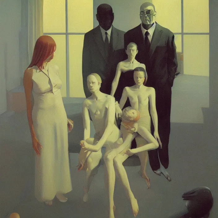 Image similar to family portrait, science fiction, Edward Hopper and James Gilleard, Zdzislaw Beksinski, highly detailed