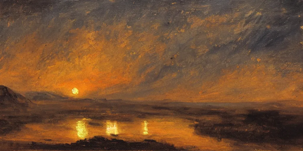 Prompt: ohn constable painting of marsscape in sunrise