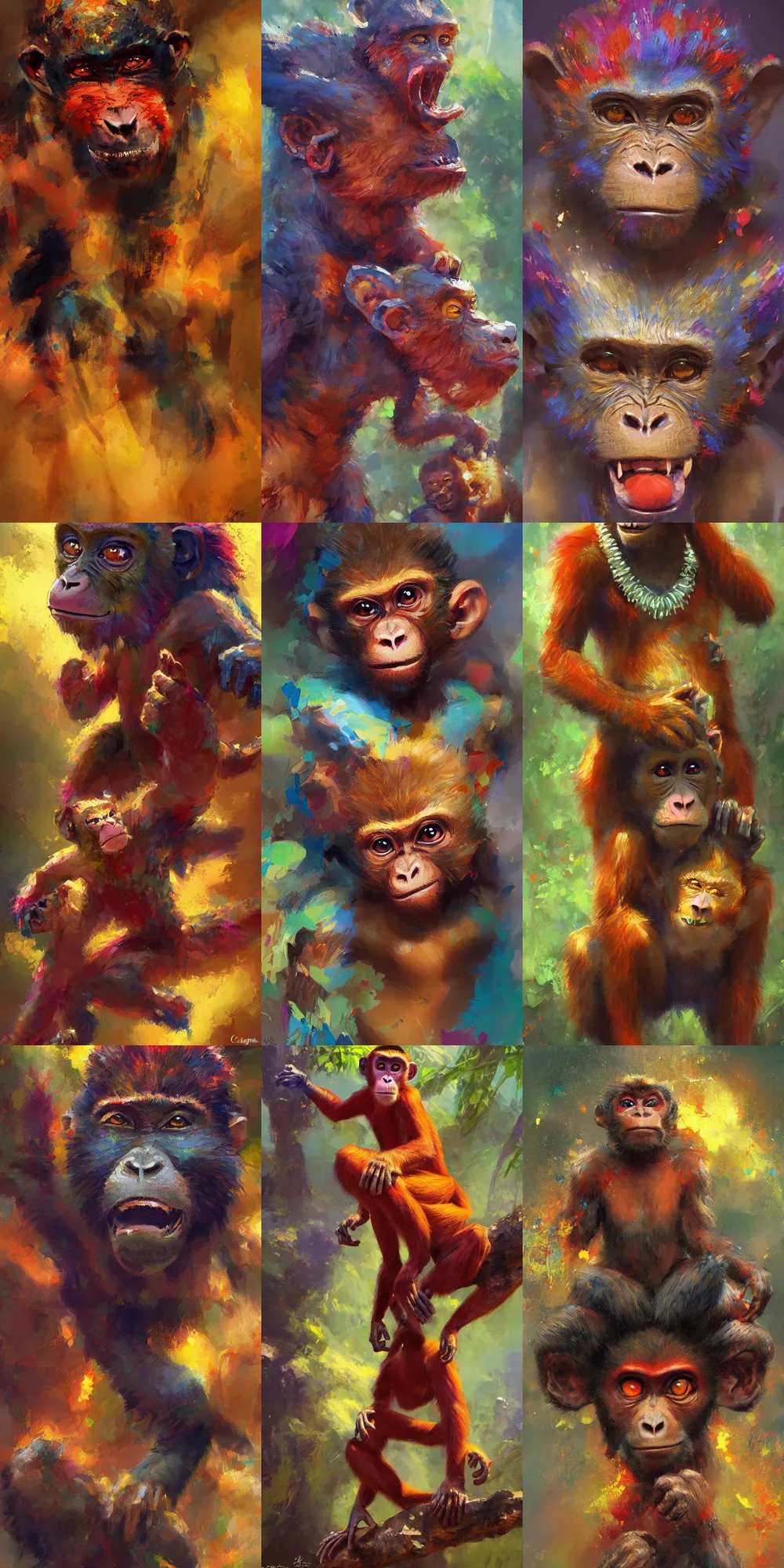 Prompt: a beautiful painting of a vibrant humanlike monkey fantasy race. by craig mullins, featured on artstation