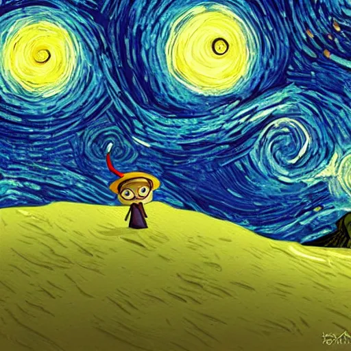 Image similar to an island shape like a person, Starry night, Digital art, Concept art, Cute,