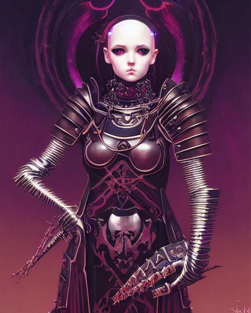 Image similar to portrait of beautiful cute goth girl in warhammer armor, art by kuvshinov ilya and wayne barlowe and gustav klimt and artgerm and wlop