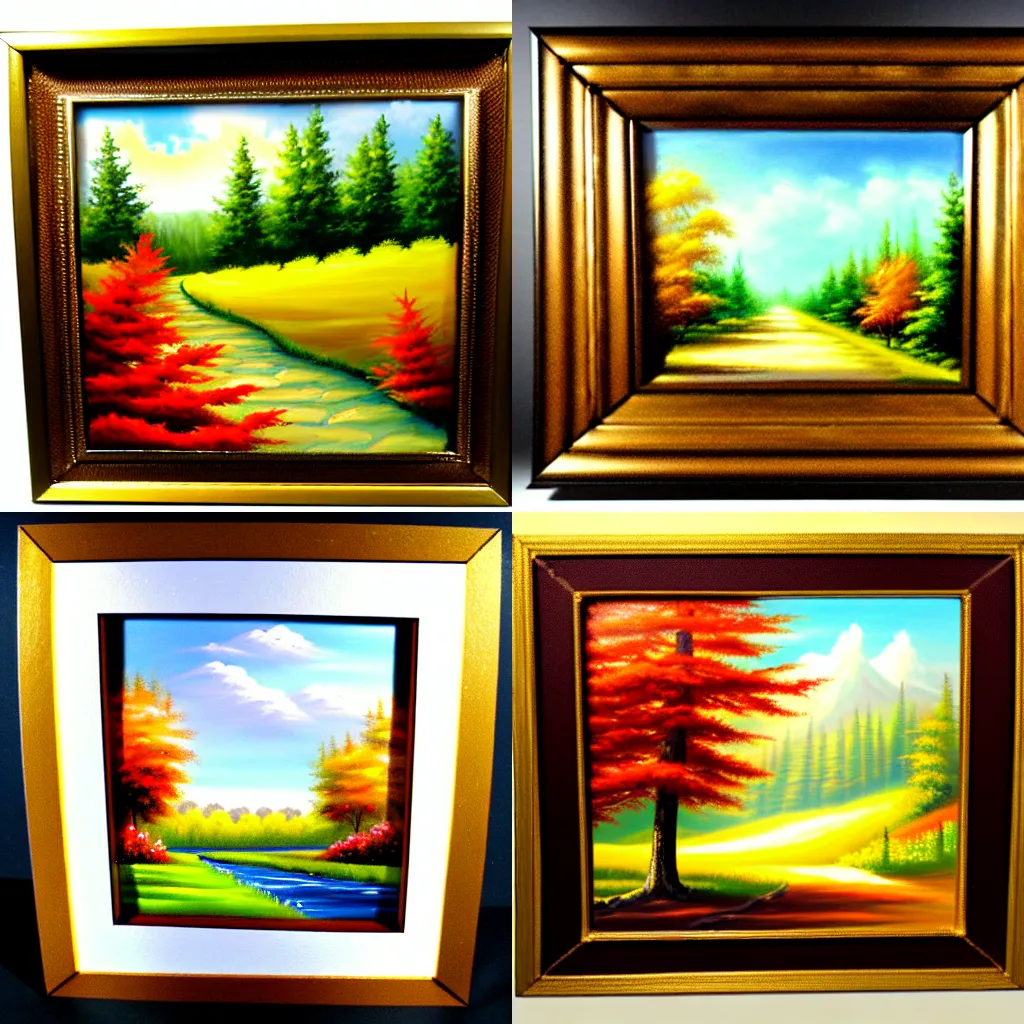 Prompt: a solid frame bordered scenery painting depicting the essence of a season