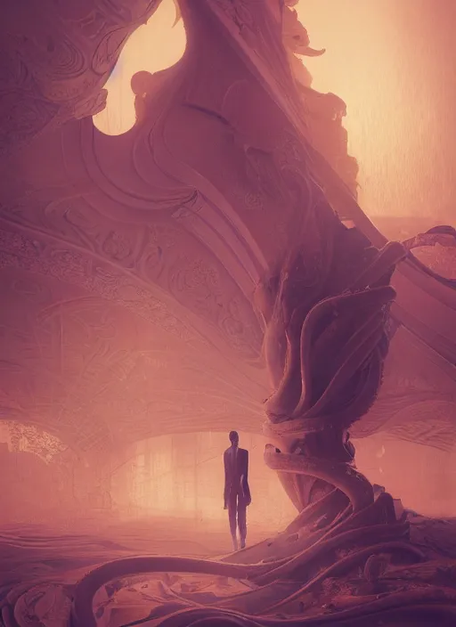 Prompt: arab prince, wooden art nouveau swirls, strong subsurface scattering, cables, tubes, subsurface scattering, in the style of ruan jia and beeple and giger, subsurface scattering, mystical colors, rim light, dramatic lighting, 4 k, stunning scene, raytracing, octane render, trending on artstation