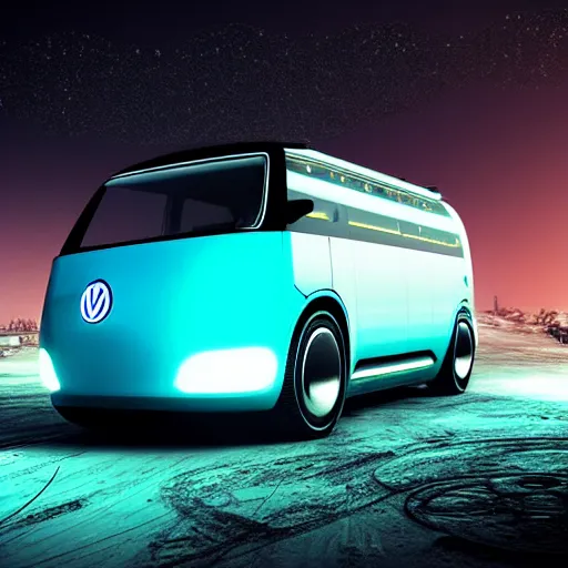 Image similar to Futuristic VW W16 in a Russian cyberpunk slum city called Neo Norilsk on the Moon, at night, diverse, lively, black sky full of stars, blinding sun, sci-fi, lots of flying cars, levitation, cyberpunk outfits, photorealistic, grainy, 35mm, intricate, very very beautiful, elegant, smooth, cinematic, Unreal Engine 5, by Beeple, trending on Artstation HD