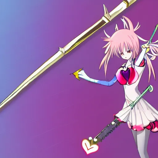 Image similar to illustration of a magical girl anime inspired spiky flail weapon with a heart on the handle