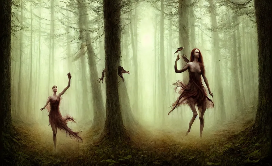 Image similar to epic professional digital art of hungry 👩💃 in forest, faint atmospheric lighting, painted, intricate, detailed, by leesha hannigan, wayne haag, reyna rochin, ignacio fernandez rios, mark ryden, iris van herpen, best on artstation, cgsociety, epic, stunning, gorgeous, much wow, cinematic, masterpiece.