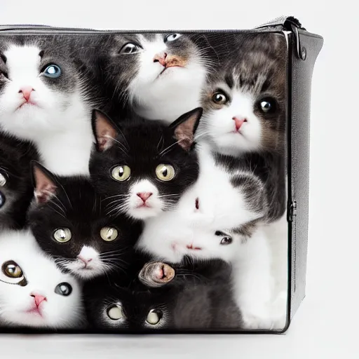 Image similar to photo of a transparent bag full of cats, white background, studio lighting, 4 k, 8 k