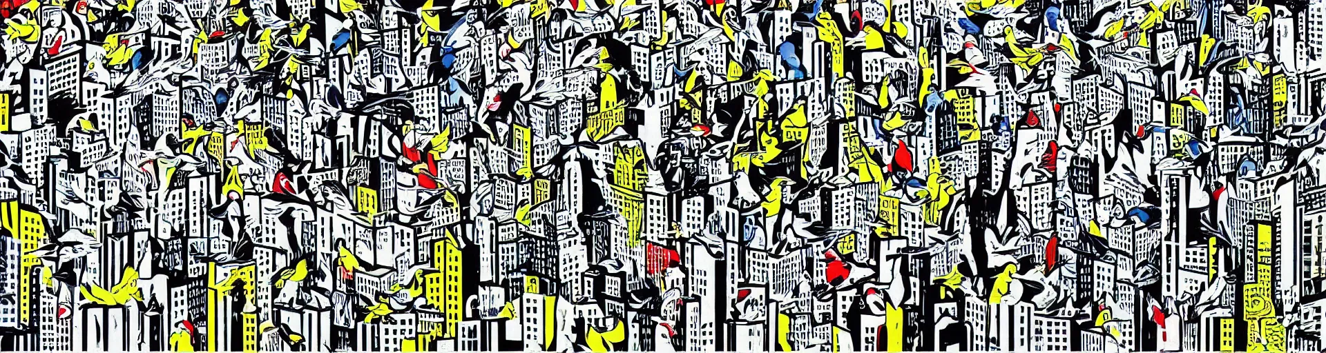 Image similar to birds in the city by roy lichtenstein