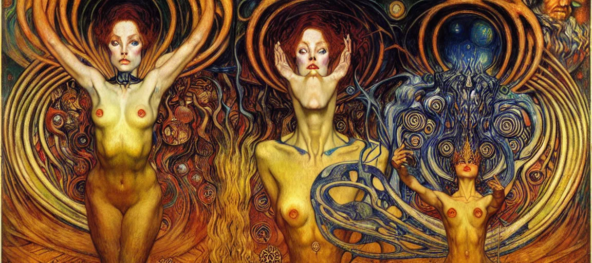 Image similar to Divine Chaos Engine by Karol Bak, Jean Delville, William Blake, Gustav Klimt, and Vincent Van Gogh, symbolist, visionary