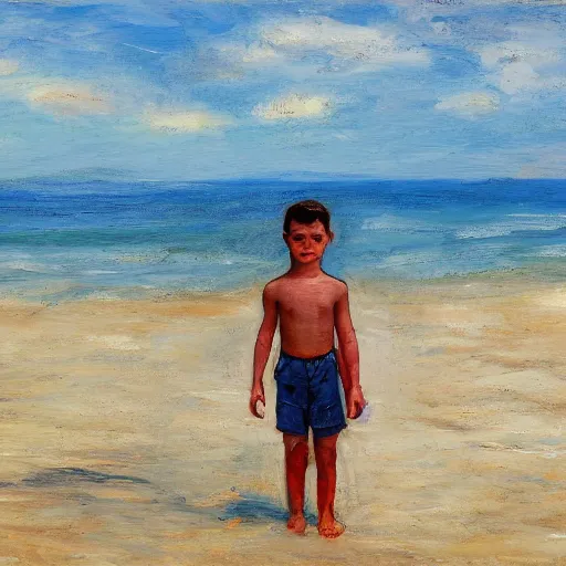 Prompt: a boy at the beach