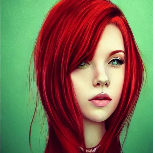 Image similar to Portrait of a beautíful young lady with red hair and green eyes, sharp, detailed, award winning, arstation, pinterest