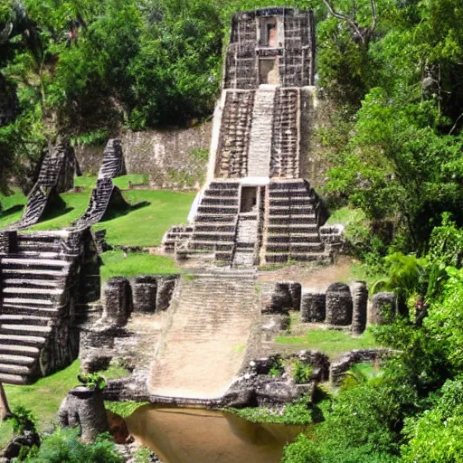 Image similar to ancient mayan waterpark full of carved water slides