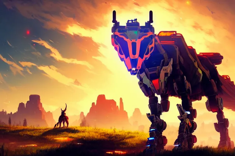 Image similar to wolf - mecha machine mecanical creature robot of horizon forbidden west horizon zero dawn radiating a glowing aura global illumination ray tracing hdr fanart arstation by ian pesty and alena aenami artworks in 4 k