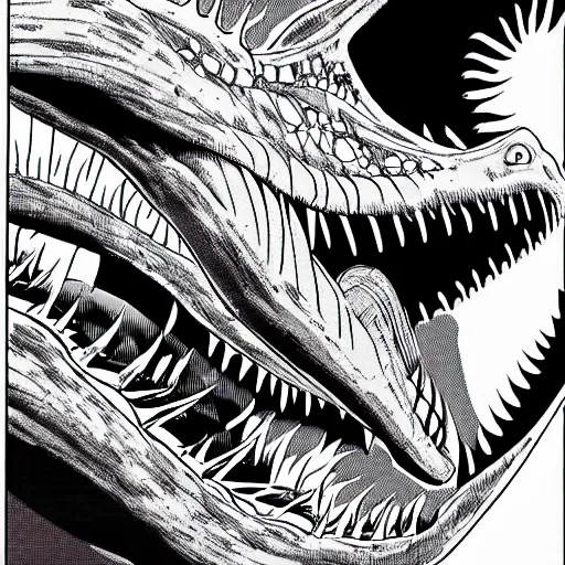 Prompt: jurassic park manga by junji ito