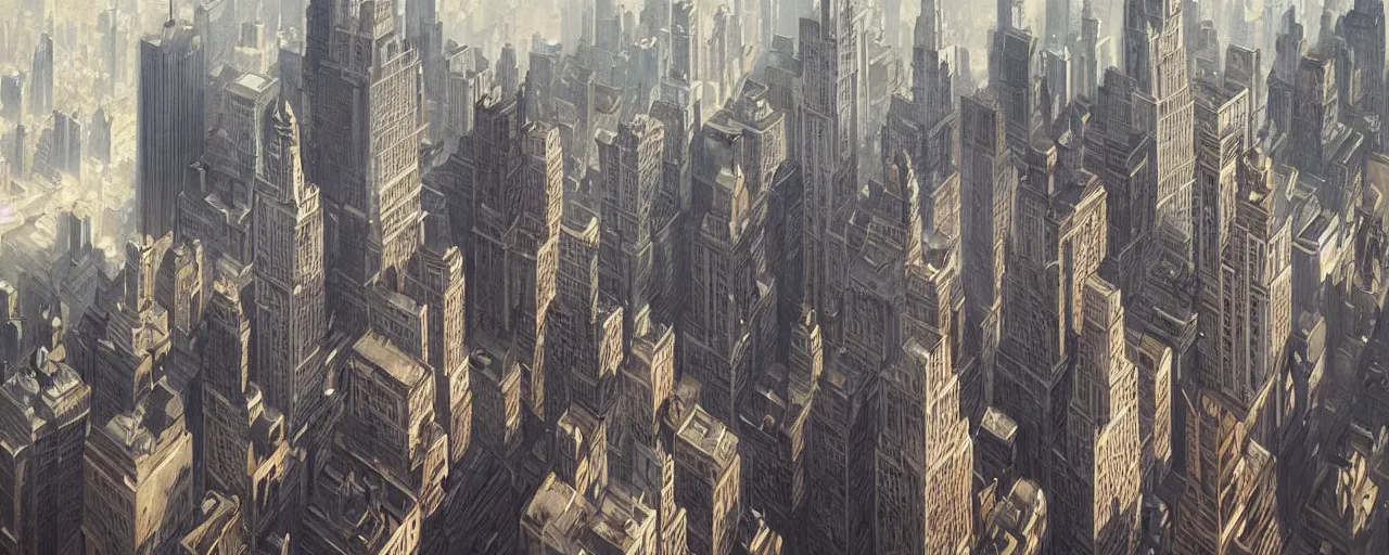 Image similar to photo of new york city center. aerial. architecture. cinematic lighting. photorealistic. trending on artstation. cgsociety. art by greg rutkowski and moebius