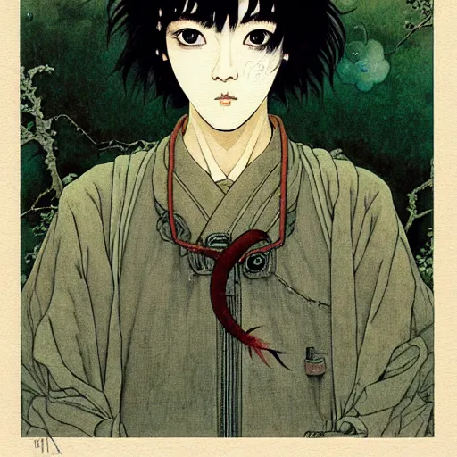 Image similar to prompt : portrait of scavenger painted in miyazaki color style drawn by katsuhiro otomo and takato yamamoto, inspired by fables, china doll face, smooth face feature, intricate oil painting, high detail, sharp high detail, manga and anime 2 0 0 0