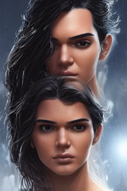 Image similar to a fancy close up of Man of Steel cast as Kendall Jenner by Greg Rutkowski, Sung Choi, Mitchell Mohrhauser, Maciej Kuciara, Johnson Ting, Maxim Verehin, Peter Konig, 8k photorealistic, cinematic lighting, HD, high details, dramatic, trending on artstation, full body shot