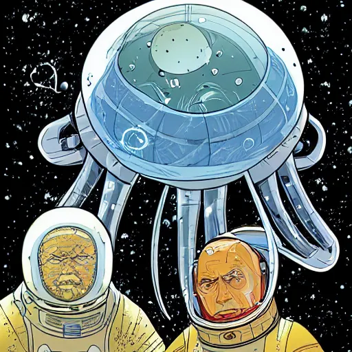 Prompt: space jellyfish by geoff darrow