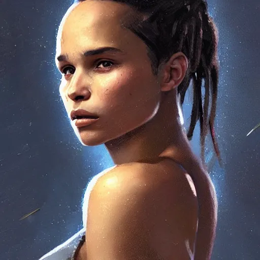 Prompt: “ portrait of zoe kravitz by greg rutkowski, young, attractive, highly detailed portrait, scifi, digital painting, artstation, concept art, smooth, sharp foccus ilustration, artstation hq ”