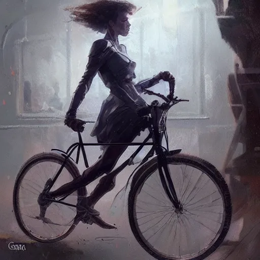 Image similar to stable diffusion artificial intelligence is riding a bicycle art by greg rutkowski