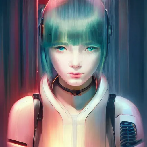Image similar to A beautiful cyborg woman with big and cute eyes || VERY VERY ANIME, fine-face, realistic shaded perfect face, fine details. Anime. realistic shaded lighting poster by Ilya Kuvshinov katsuhiro otomo ghost-in-the-shell, magali villeneuve, artgerm, Jeremy Lipkin and Michael Garmash, Rob Rey and Kentarõ Miura, trending on art station