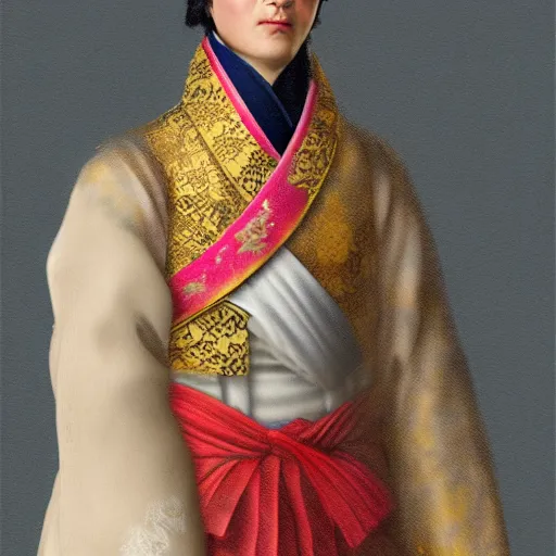 Image similar to Japanese Napoleon wearing kimono, realistic, photo studio, HDR, 8k, trending on artstation