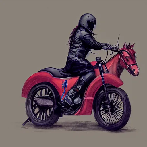 Prompt: a horse riding a motorcycle, digital painting, artstation, photo