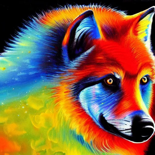 Prompt: painting of retarded wolf, vivid colors