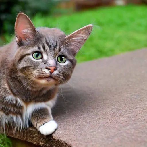 Image similar to cat morphed with bunny, hybrid animal, bunny features and cat features, picture taken in zoo