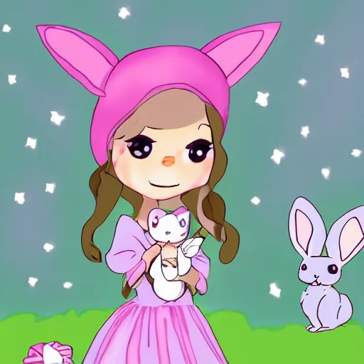 Prompt: cute princess is holding cute bunny, winner on artstation