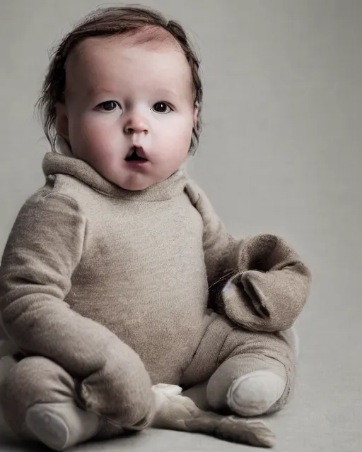 Image similar to annie leibovitz headshots of an adorable infant humanoid rabbit hybrid creature, 5 0 mm soft focus