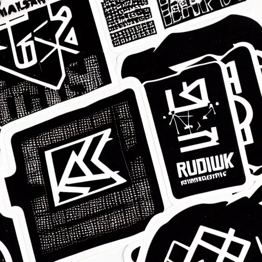 Image similar to black on white graphic design stickers in style of david rudnick, eric hu, acid, y 2 k