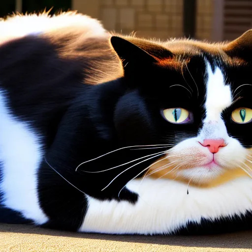 Image similar to the world's biggest cat, tuxedo cat fat, high definition, beautiful award winning photography, 8 k.