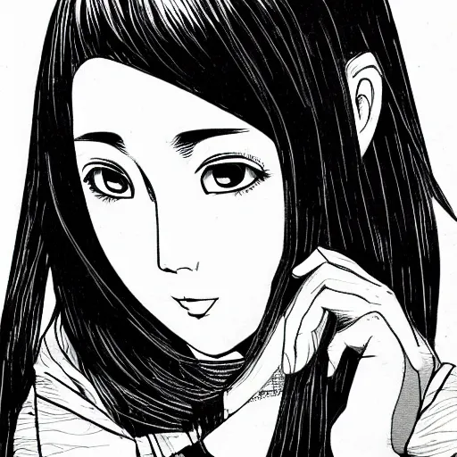 Image similar to manga style, black and white, intricate line art, portrait of a girl talking to comrade, shoulder eyes, soldier clothing, short hair, hair down, symmetrical facial features, round face, draw on paper, detailed drawing, by ito junji