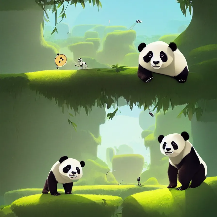 Image similar to Panda bear looking at the jungle, art by Goro Fujita, ilustration, concept art, sharp focus, ArtStation