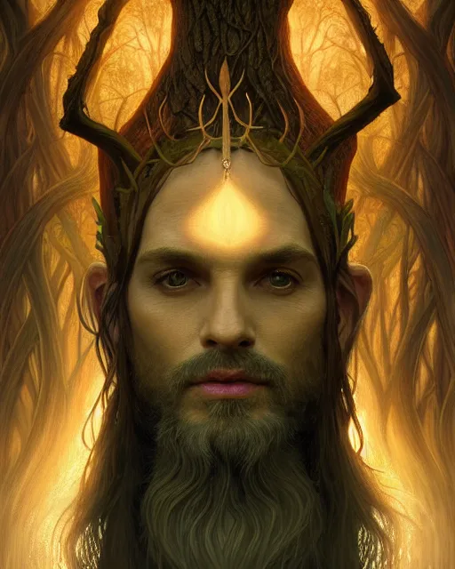 Prompt: symmetry portrait of king of ent of fangorn forest, glam, fae, fireflies, forest background, intricate, elegant, highly detailed, digital painting, artstation, concept art, smooth, sharp focus, illustration, art by artgerm and greg rutkowski and fra angelico and alphons mucha
