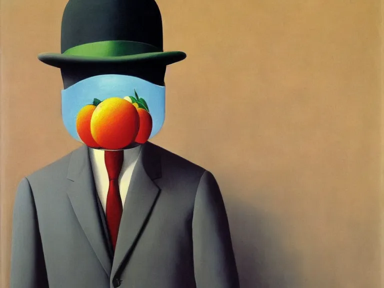 Image similar to mask, painting by rene magritte, high detail, high resolution