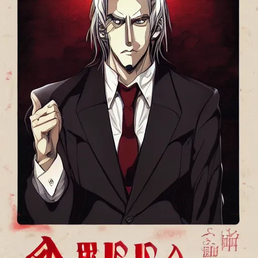 Image similar to portrait of alucard as a politician, anime fantasy illustration by tomoyuki yamasaki, kyoto studio, madhouse, ufotable, trending on artstation