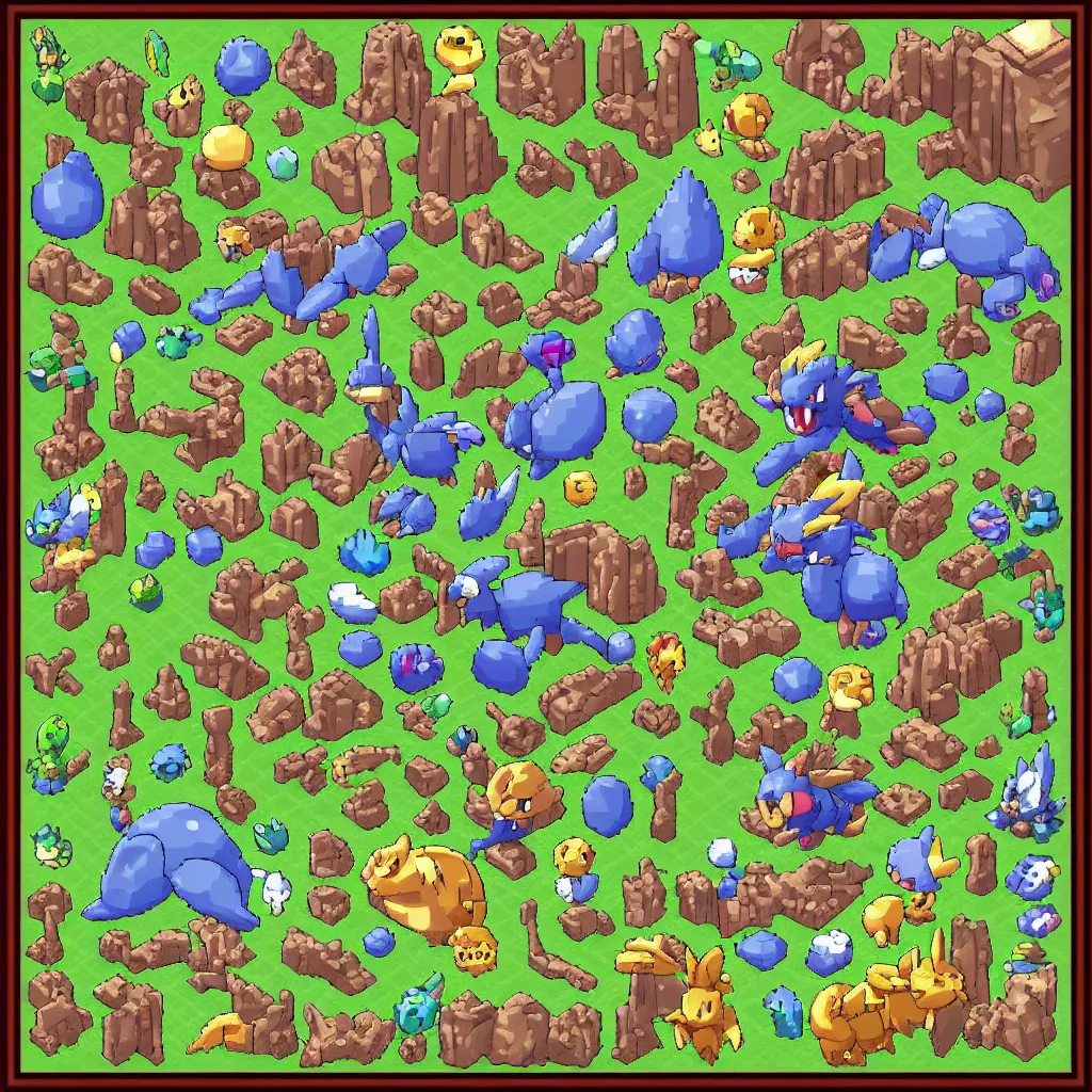 Image similar to pokemon db, pokemon monster inspired by ragnarok online, 1 2 8 bit, 1 0 0 0 x 1 0 0 0 pixel art, 4 k, super detailed, nintendo game, pixelart, high quality, no blur, sharp geometrical squares, concept pixelart