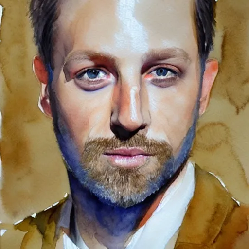 Image similar to watercolor portrait of scott hanselman. hyperrealistic. trending on artstation.