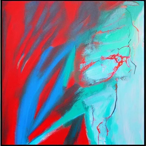 Image similar to acrylic abstract painting on canvas using primary red paint