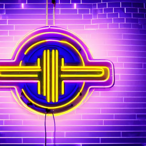 Image similar to highly detailed retro futuristic neon sign, black background, retro wave, 8 0 s, purple, blue and yellow color scheme, octane render, studio setup, 4 k