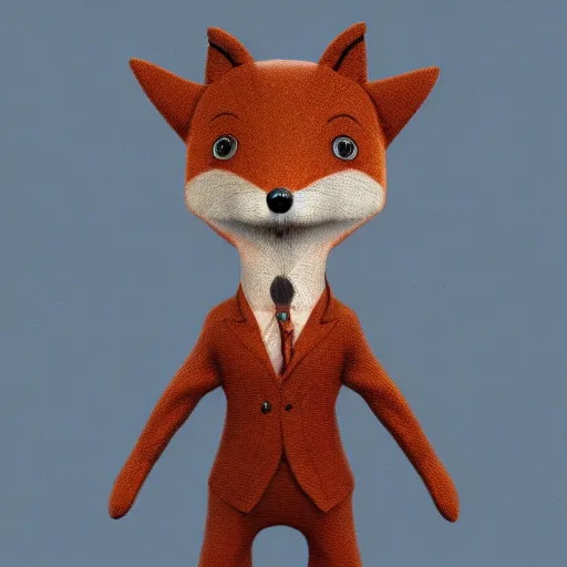 Image similar to a humanoid fox with a face inspired by mr. bean