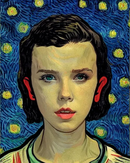 Image similar to cyberpunk millie bobby brown by vincent van gogh