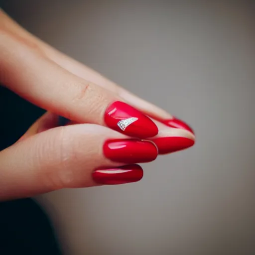 Prompt: hand of a young woman, red nail polish