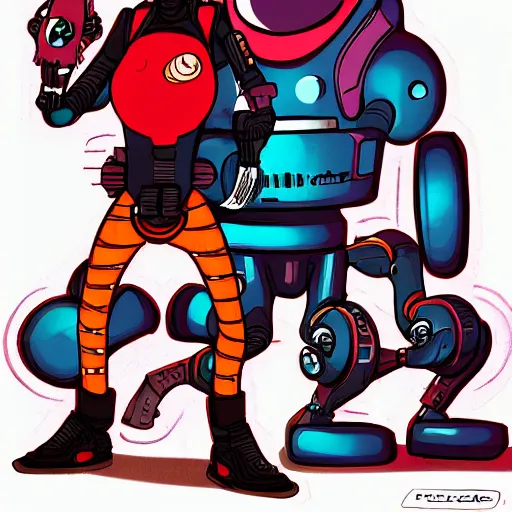 Image similar to cyberpunk robotic ren & stimpy, sharp lines, digital, artstation, colored in